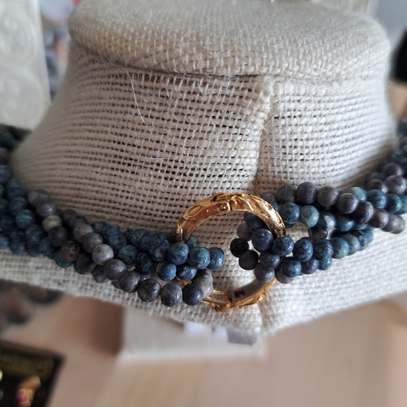Painted Blues & Grays Stone Beaded Multi Strand Necklace 20” Torsade Necklace - Picture 7 of 13